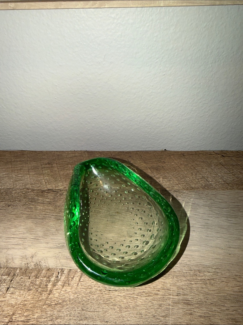 Vintage Murano looking Green Glass Controlled Bubble Decorative Bowl
